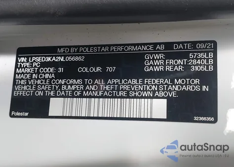 2022 Polestar 2 Long Range Dual Motor из США, поврежденный, VIN LPSED3KA2NL056862